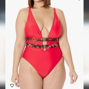 City‎ Chic Red leopard sexy one piece swimsuit 16 cheeky beach plus size Nwt